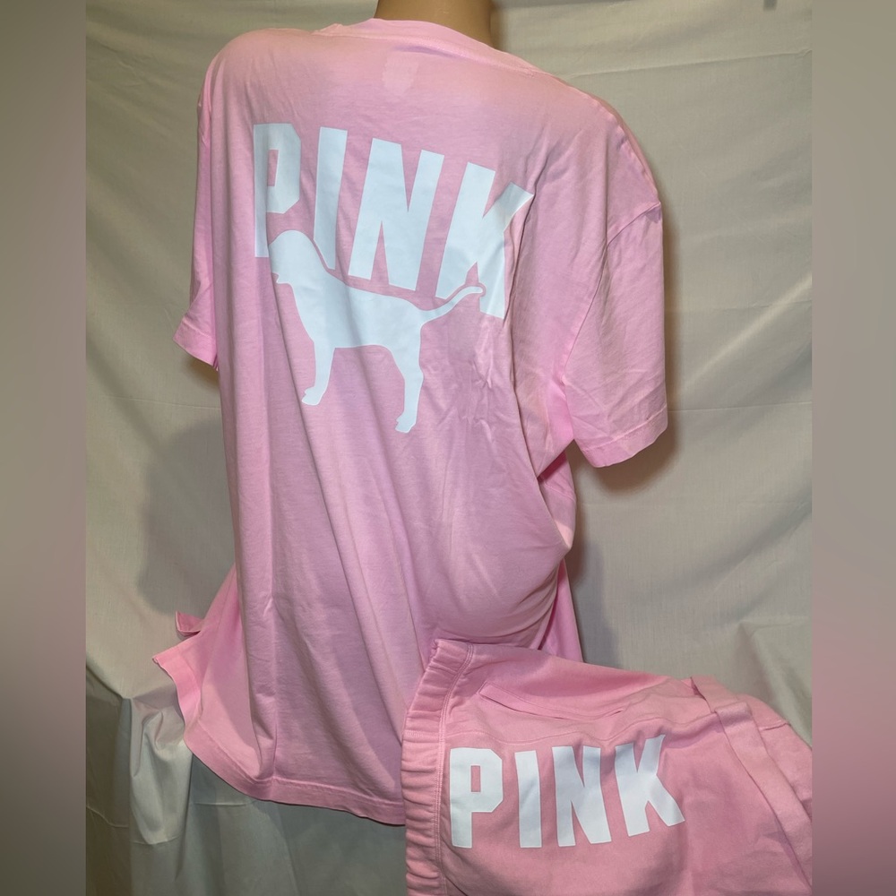 NEW VICTORIAS SECRET PINK CAMPUS OVERSIZED TEE SHIRT ANS BOYFRIEND SHORTS RARE